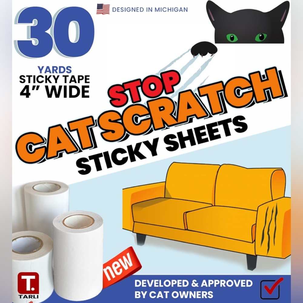 Anti Cat Scratch Tape-30 Yardsx4" Double Sided Sticky Furniture 100% Transparent